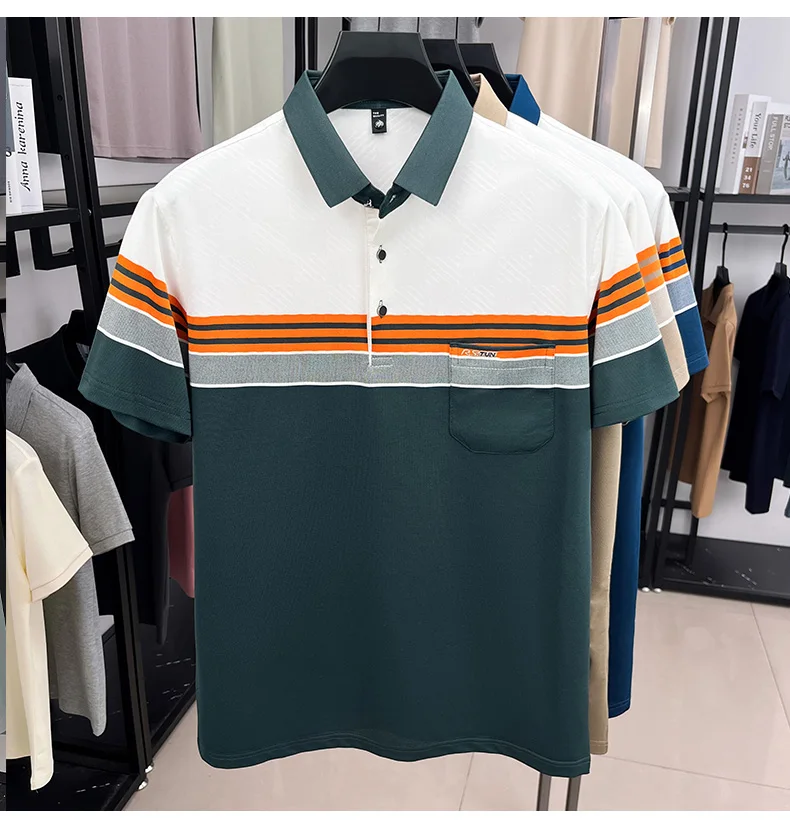 Fashion luxury short sleeve polo shirt summer new brand embroidered pocket trend striped color blocked T-shirt men's clothing 15 Sbddfe57afdcd42299587a7a66ed67351j