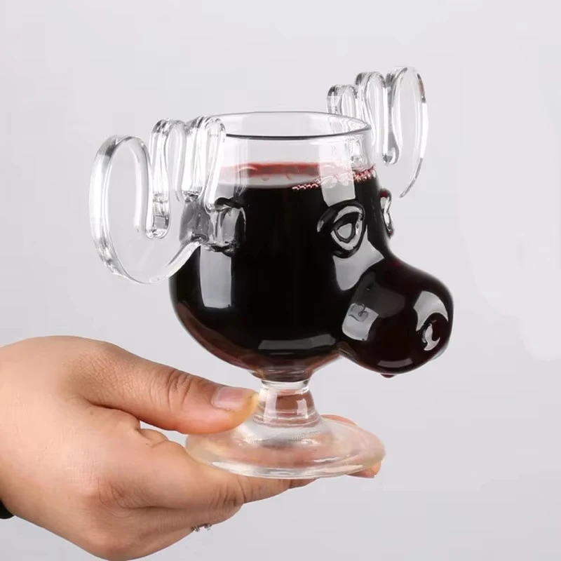 200ml Glass Cup for Tiki Creative Elk Cute Reindeer Mug Wine Beer Water Juice Milk Glasses Drinkware Shot Cups Christmas Gift