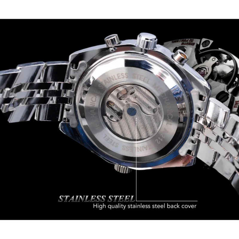 Elegant Automatic Mechanical Men's Watch with Hollow Dial and Luminous Chronograph Features