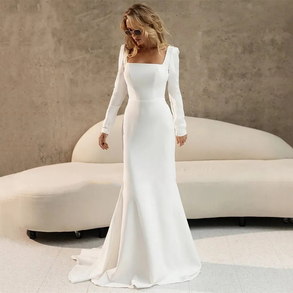 Civil Wedding Dress For parties Long Sleeve Mermaid Brides Bride Gown Modest Bridal Dress Wedding Party wedding dresses