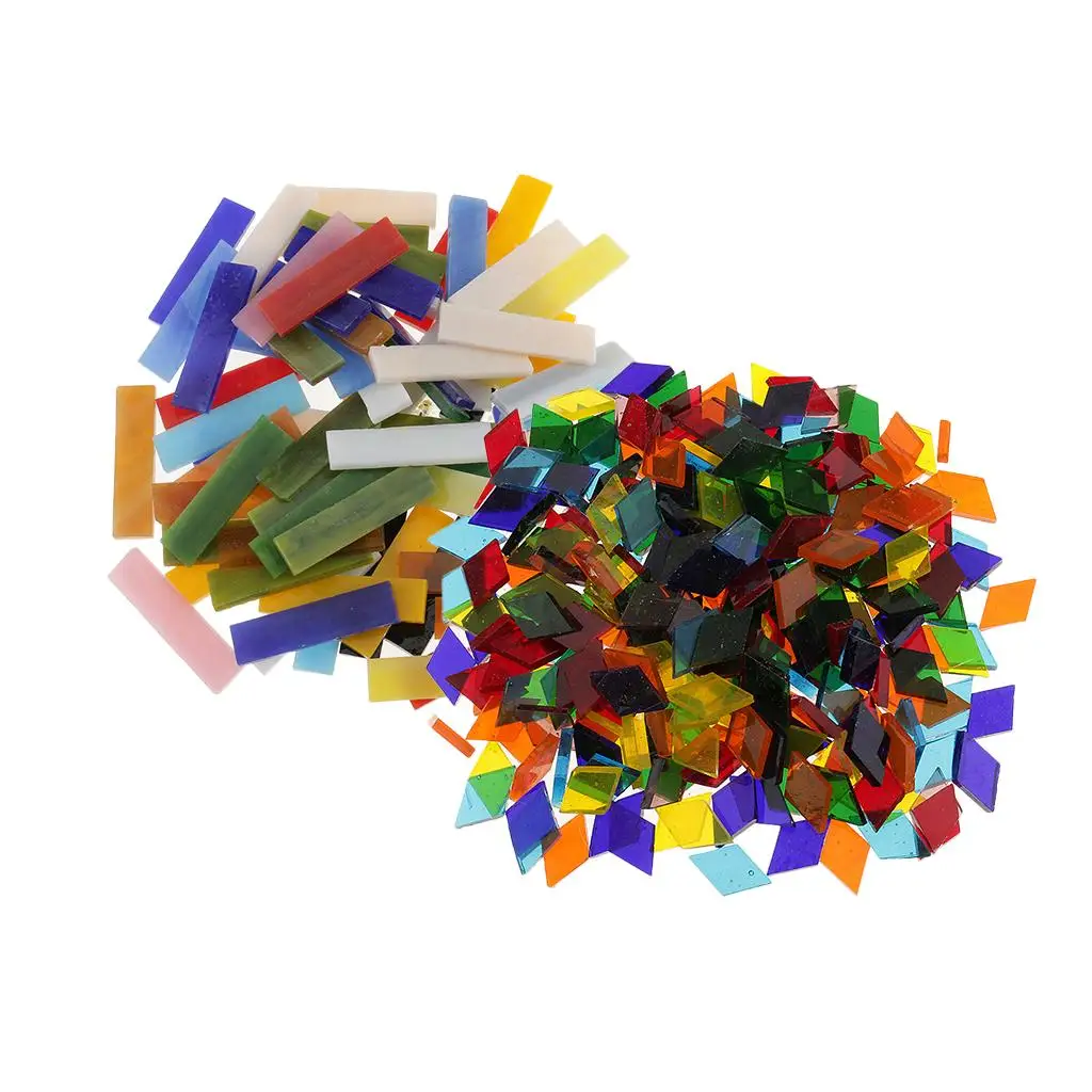 320 Pieces Rectangle and Rhombus ShapeS Glass Mosaic Tiles Tessera for Art Multi Colors Mixed 10x40mm, 11mm