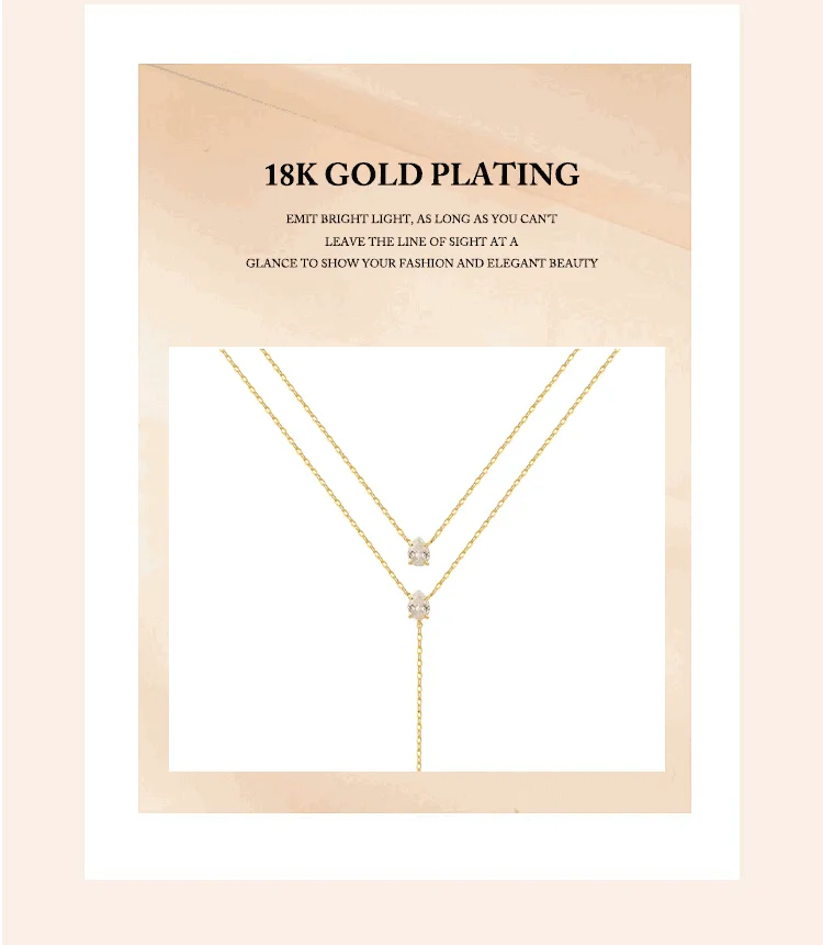 Hochwertige einfache doppelschichtige Tropfen-Charm-Halskette mit grünem CZ gepflastert für Damen, modischer klassischer Schlüsselbeinkettenschmuck – Detail 4