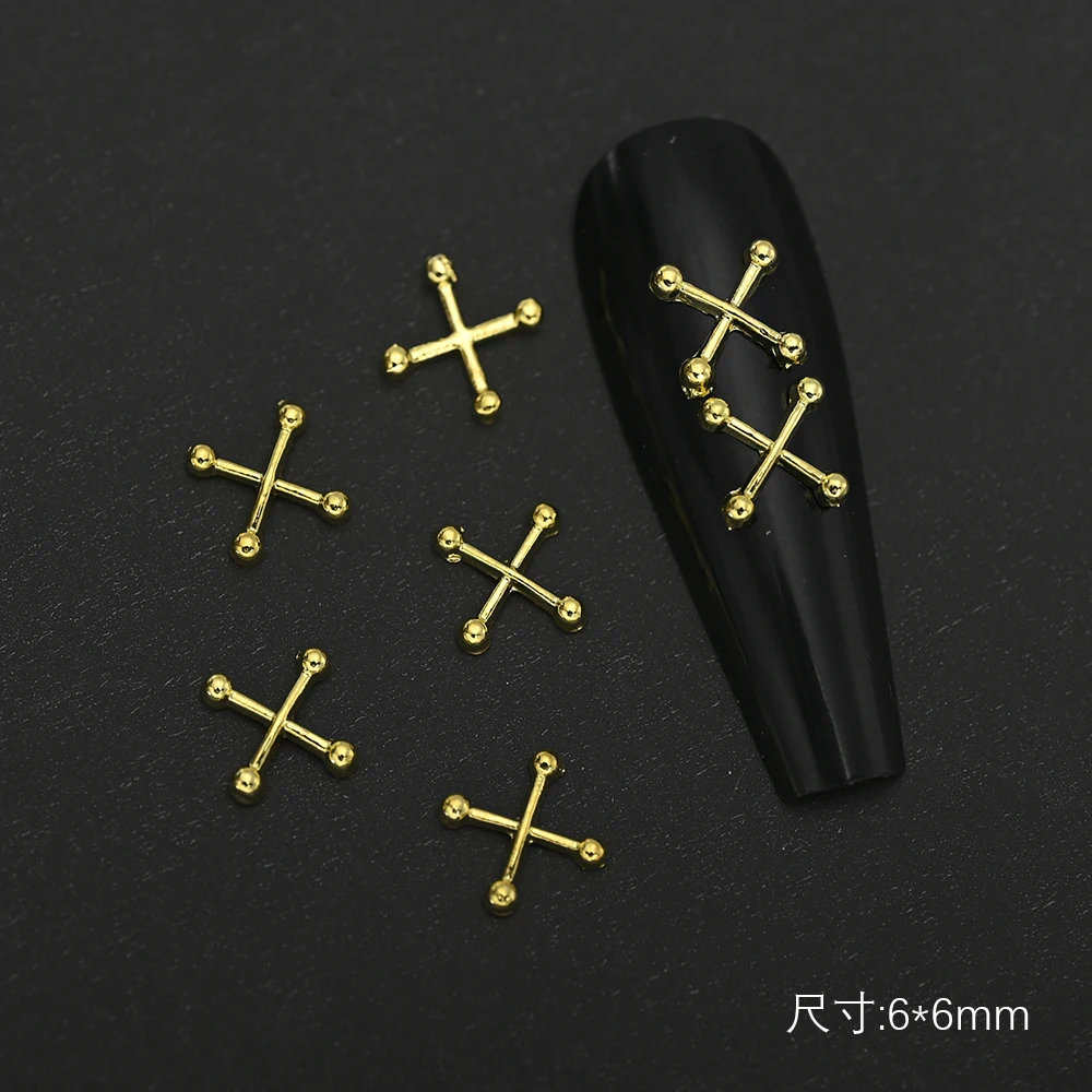 20Pcs Punk Cross Metal Alloy Nail Charms 3D Mini X-Diagonal