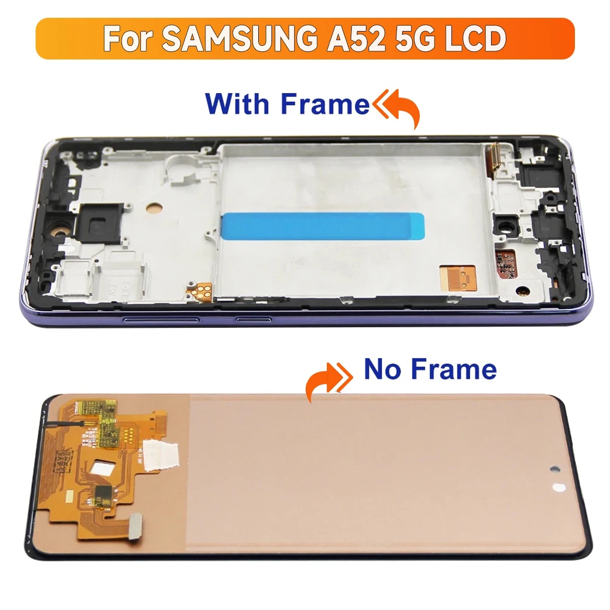 LCD 디스플레이 디지털 터치 스크린, 삼성 갤럭시 A52 5G 화면 부품용 프레임 포함, A526 A526B 526B/DS