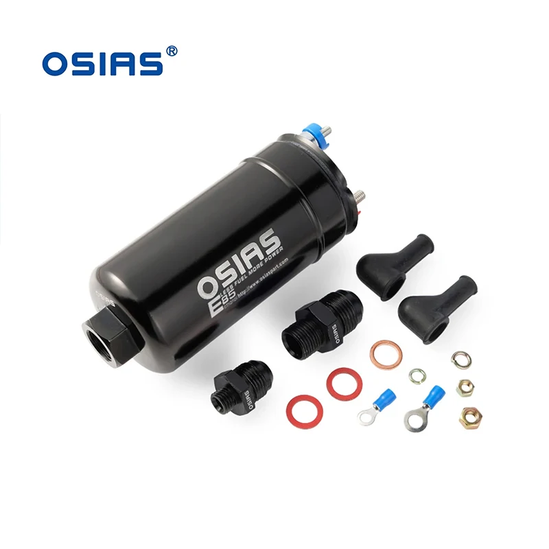 

OSIAS New EFI 380LPH 1000HP Inline External Fuel Pump 10AN Inlet + Check Vavle 6AN Outlet E85 Compatible Compatible 044 style