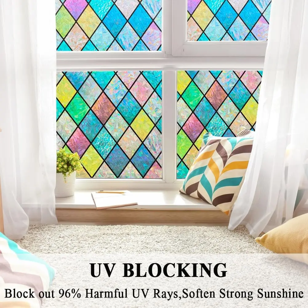 Stained Glass Window Film Window Privacy Films Colorful Lattice Tint Rainbow Glass Decals Stickers for Home Anti UV window film,window privacy film,window tint sticker