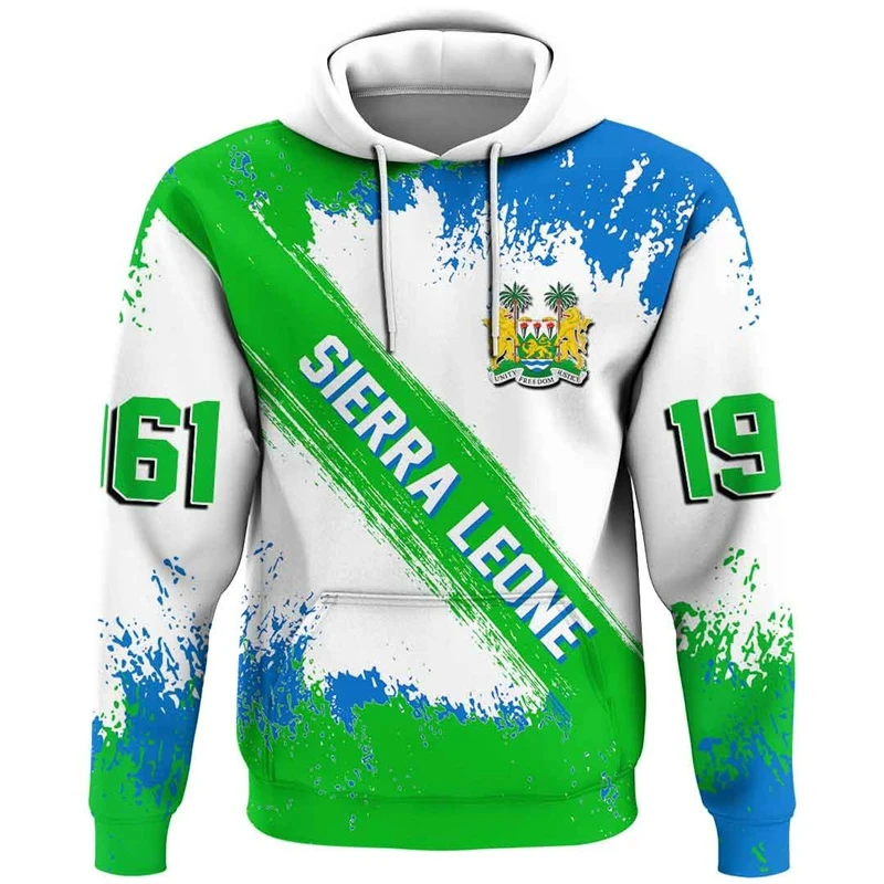thumbnail image 1 of Sudadera con capucha unisex de manga larga con estampado 3D de la bandera nacional de Sierra Leona, informal, de calle, de gran tamaño, para primavera, 1 of 5