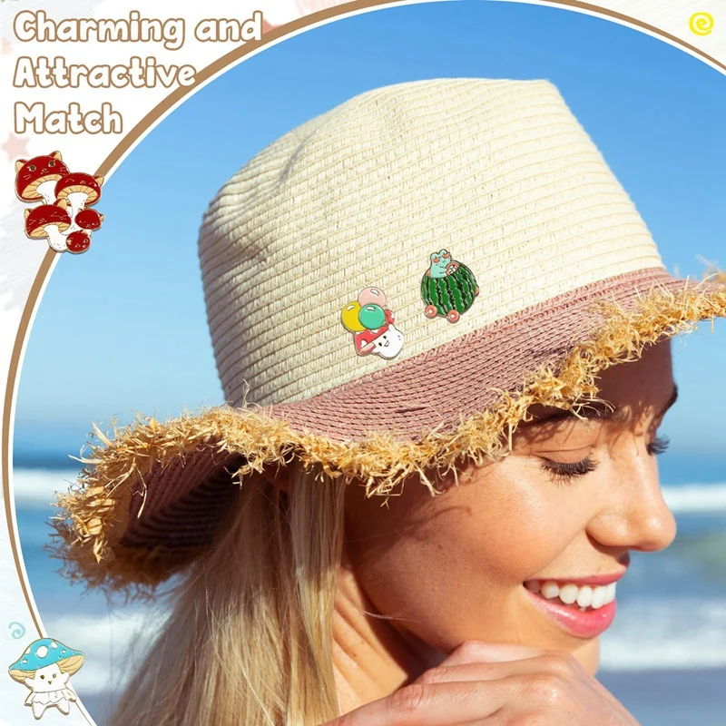 50 Pieces Mushroom Frog Enamel Pin Cute Enamel Backpack Pin Cartoon Lapel Badge Set Pin Mushroom Gift