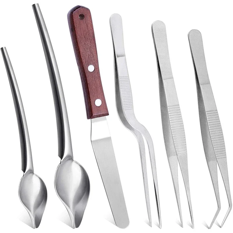 Stainless Steel Kitchen Cooking Tweezers Precision Tongs Drawing Spoons Spatula Food Culinary Plating Decorating 6-Piece food tongs