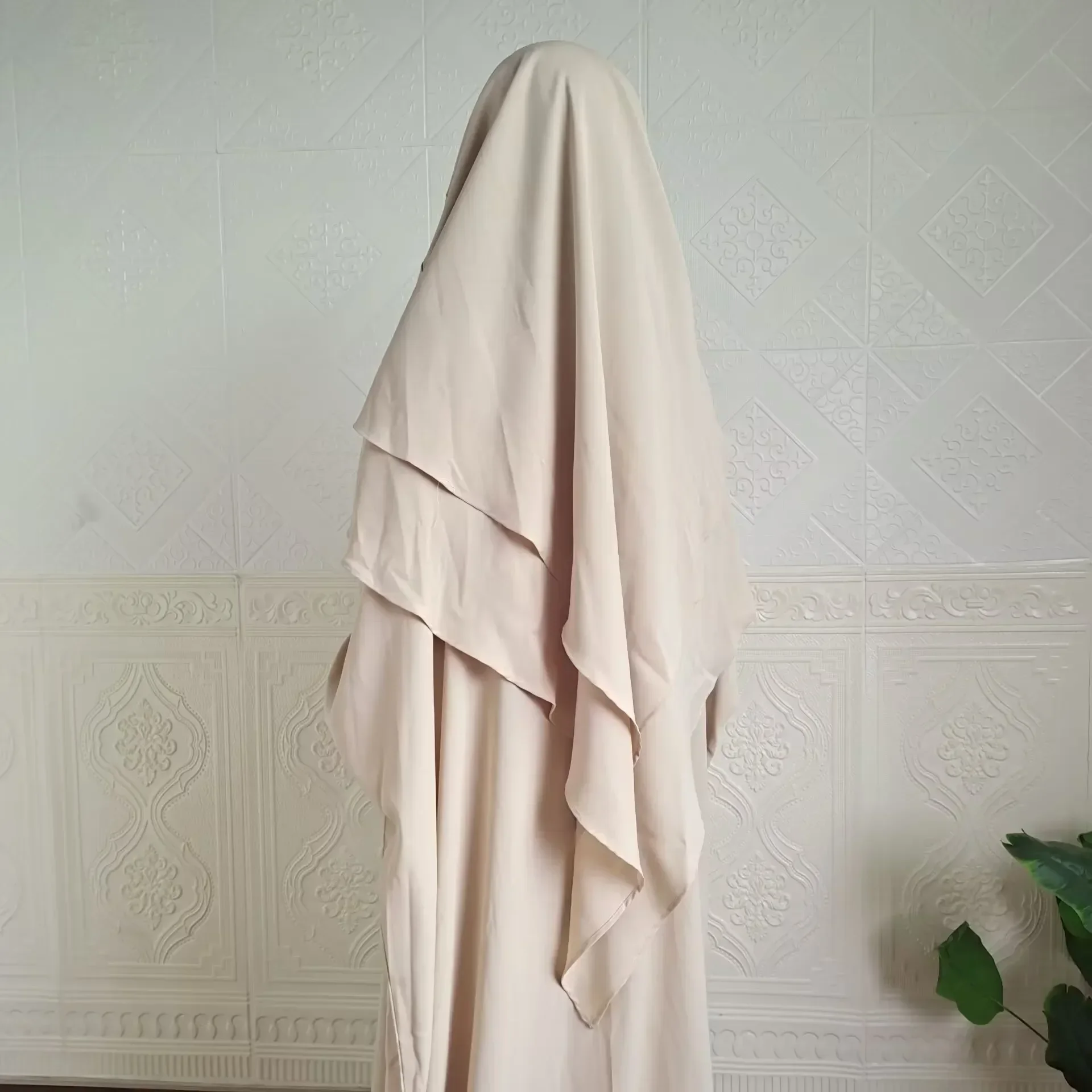 Khimar Two Layer Jazz Crepe Double Layers High Quality Muslim Modest Fashion Prayer Long Hijab Wholesale Islamic Clothing