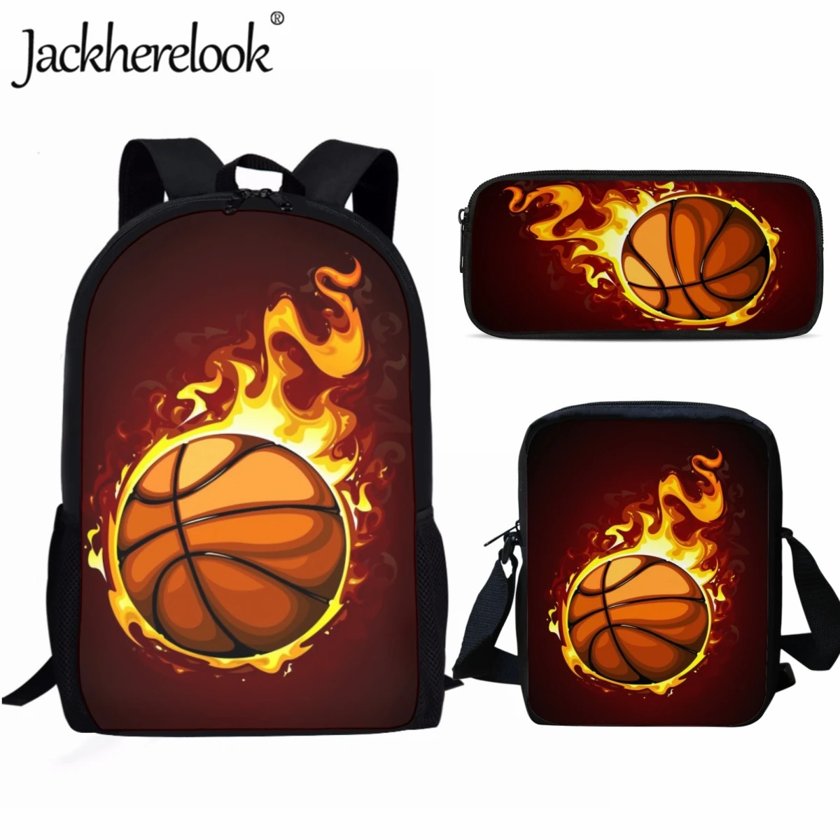 Jackherelook Flame Basketball Pattern Fashion Children's School Bags Leisure Sports Boy's Travel Backpacks Practical Bookbags