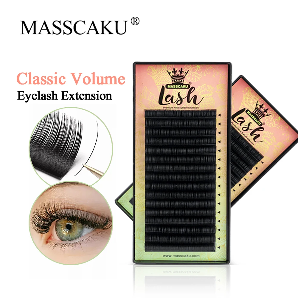

MASSCAKU 16Rows Matte Black Classic Individual lash Extension Professional Korean PBT Cashmere Faux Volume Eyelash High Quality