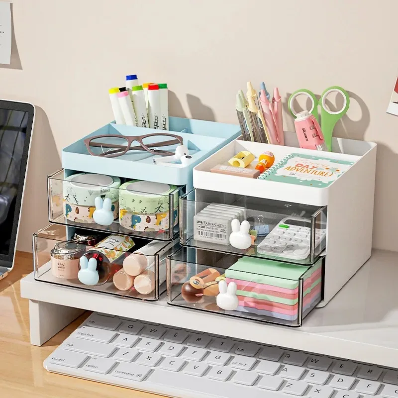 Compact Desk Organizer with Drawer: Stylish Office and Makeup Storage Solution