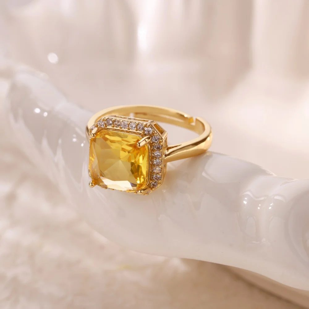 Zircon Square Ring Adjustable Geometric Aesthetic