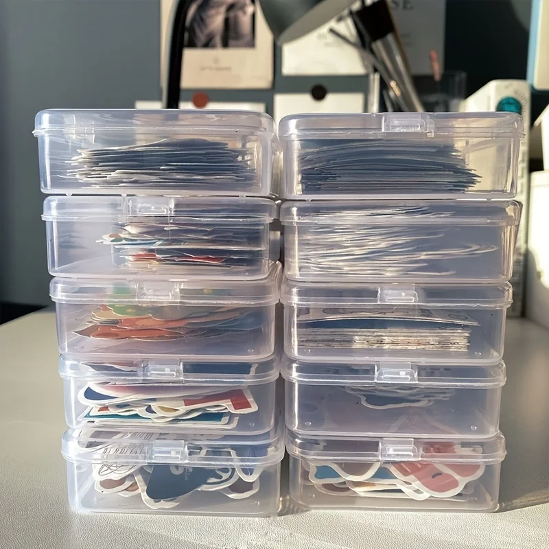 MOHAMM 1pc Desktop Transparent Plastic Storage Box,for Scrapbooking, Dustproof Accessories Storage Case, Sticker