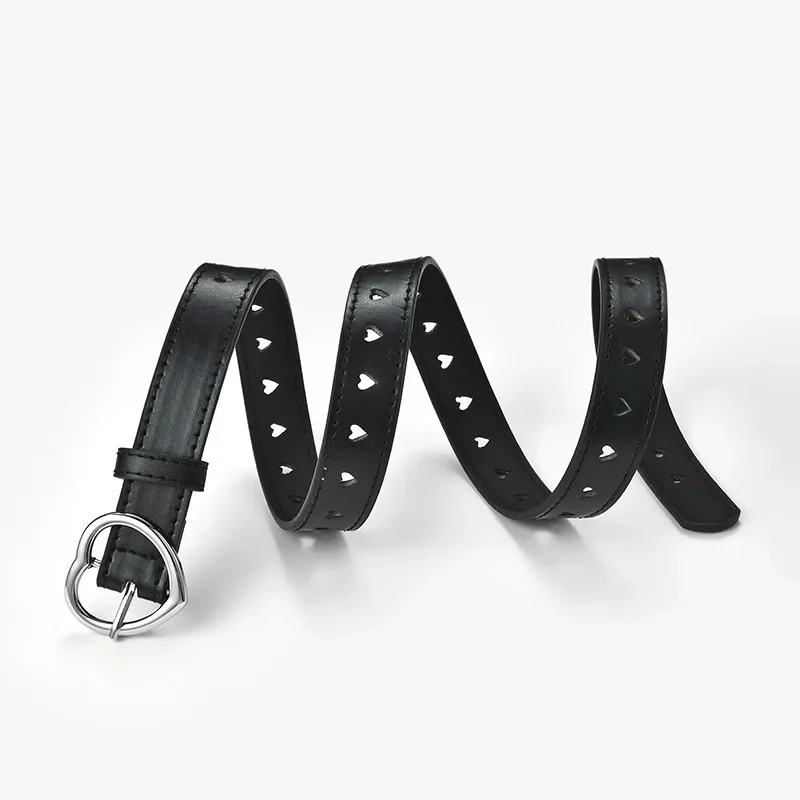 Leather Belt Children Faux Kids Cute Peach Heart Buckle Belts For Girls Solid Waistband Love Heart Eyelet Grommet