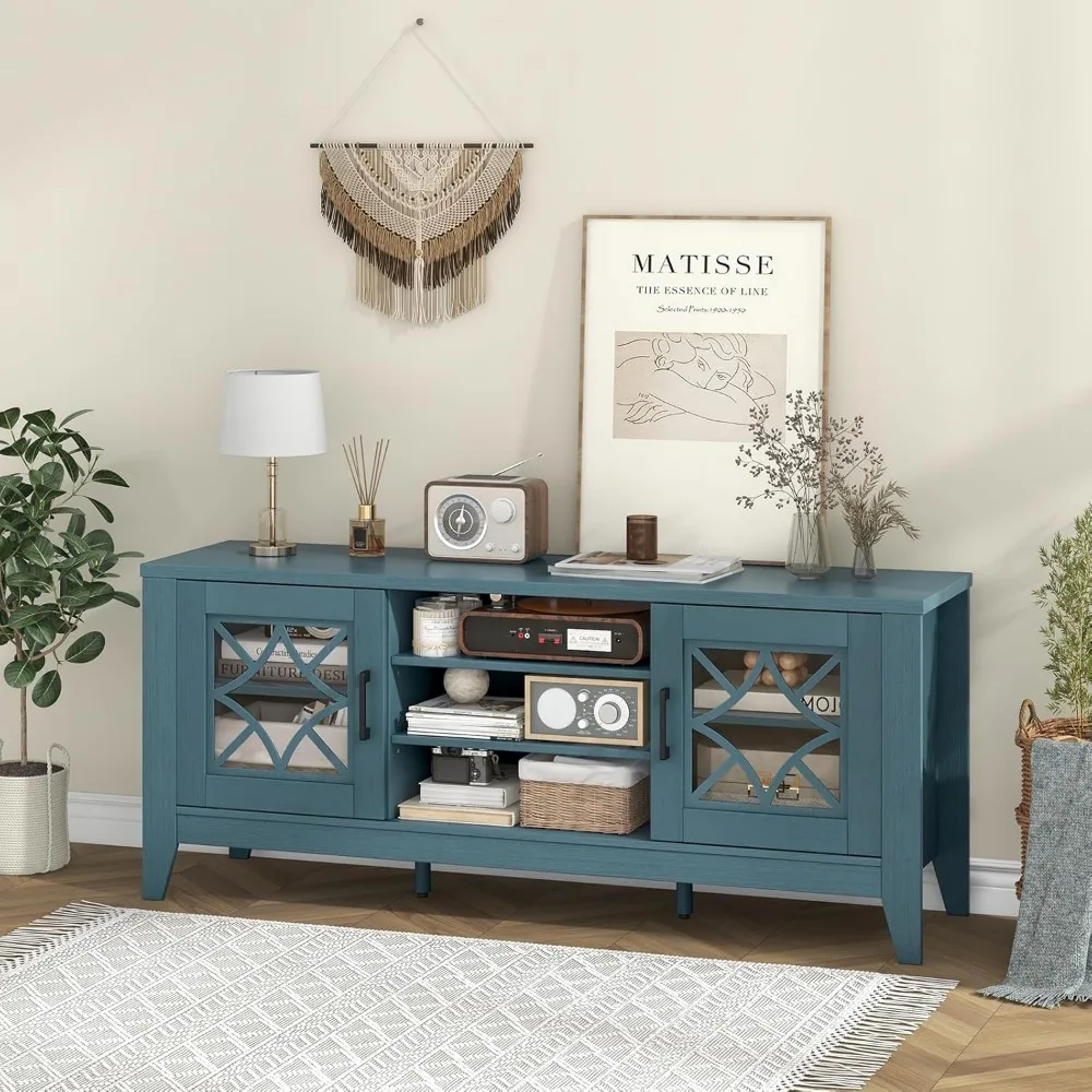 Farmhouse TV Stand for 65-Inch TVs - Classic Media Entertainment Center with Glass Door Cabinets & Adjustable Shelves 2