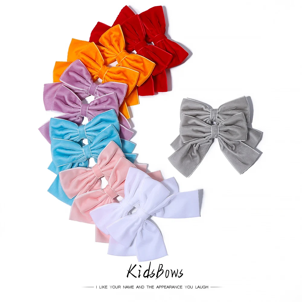 2pcs/set Velvet Soft Bowknot Hairpins Girls Cute Handmade Headwear Solid Color Elegant Bow Clip Children Hair Accessories Gifts