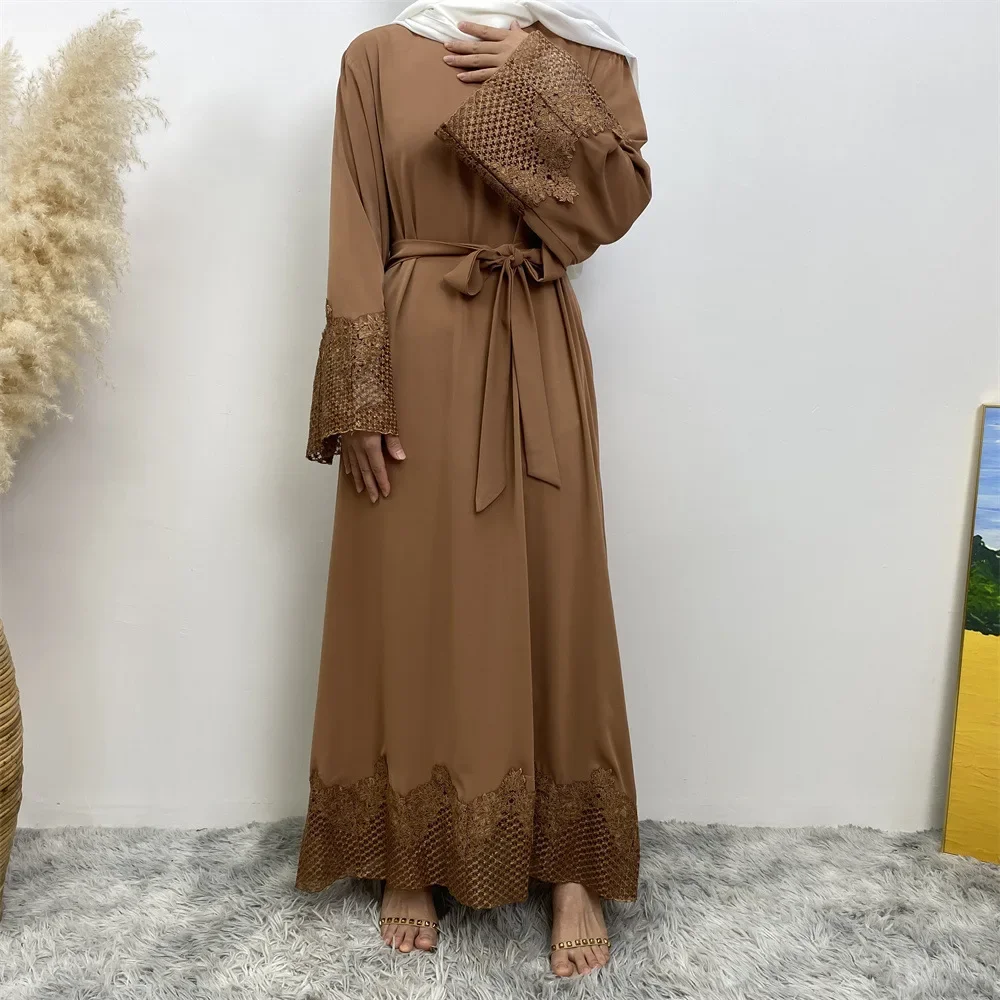 Belt Abaya with Pockets Muslim Dresses for Women Turkey Black Simple Abayas Dubai Islamic Long Dress Saudi Kaftan Robe Ramadan