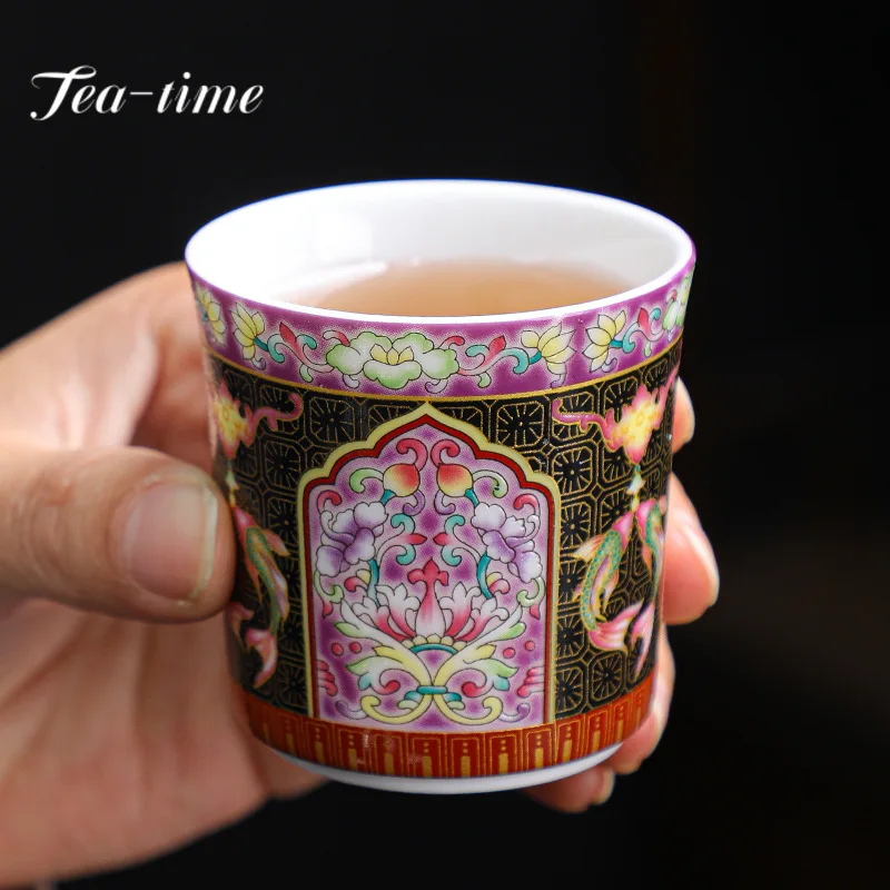 

75ml Exquisite Retro Precious Enamel Ceramic Tea Cup Set Gift Ceramic Large Teacups Master Cup Kung Fu Straight Cup Single Cup