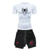 Men's Workout Compression Set Y2K Spider Printed Gym Tshirts Breathable Running Shorts Quick Dry Sports Rash Guard Sportwear Set 5