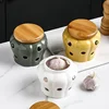 Hollow Openwork Ceramic Garlic Storage Jar with Lid Pumpkin shape Garlic Head Ginger Chili Pepper Storage Jars Candle Lampshade 3