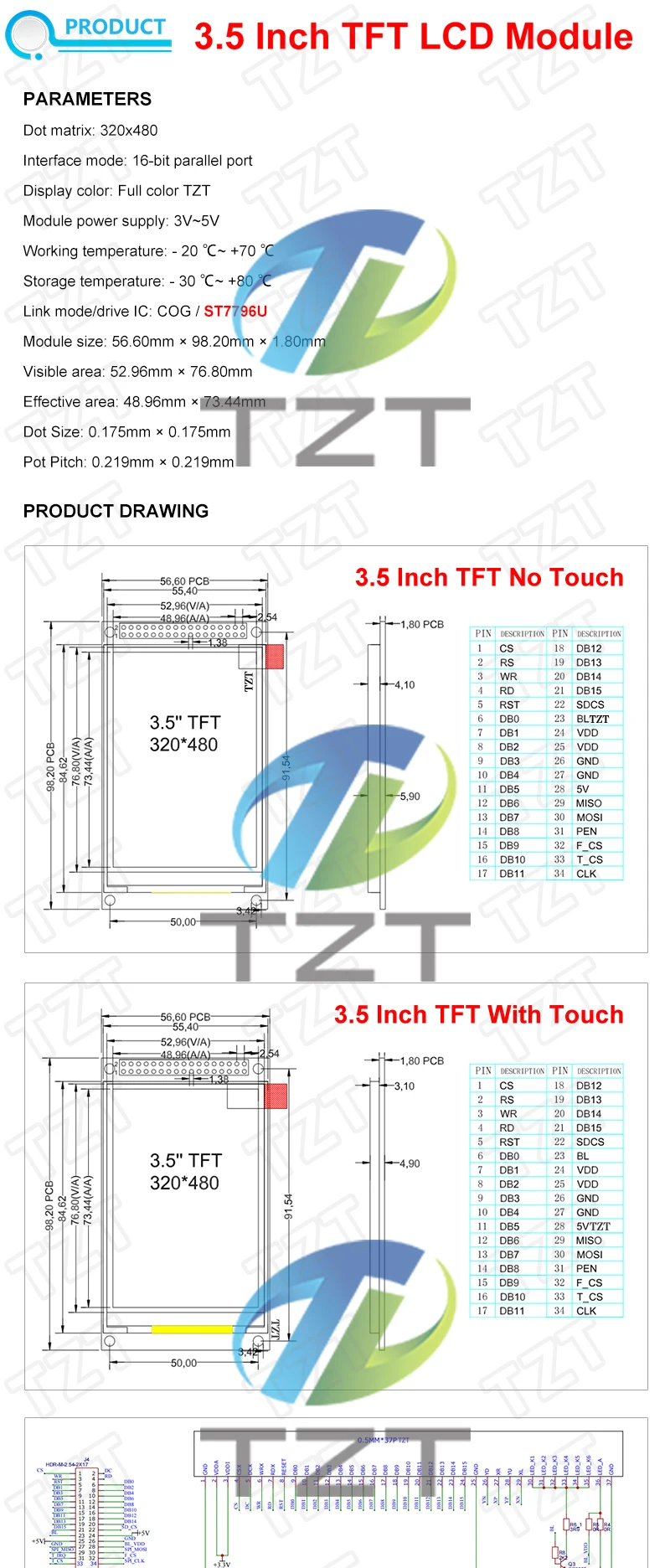 3,5 Zoll 3,5 Zoll TFT LCD Touch Screen Modul 480x320 ST7796U ILI9486 LCD Display für Arduino UNO MEGA2560 Board mit/ohne Touch – Detail 16