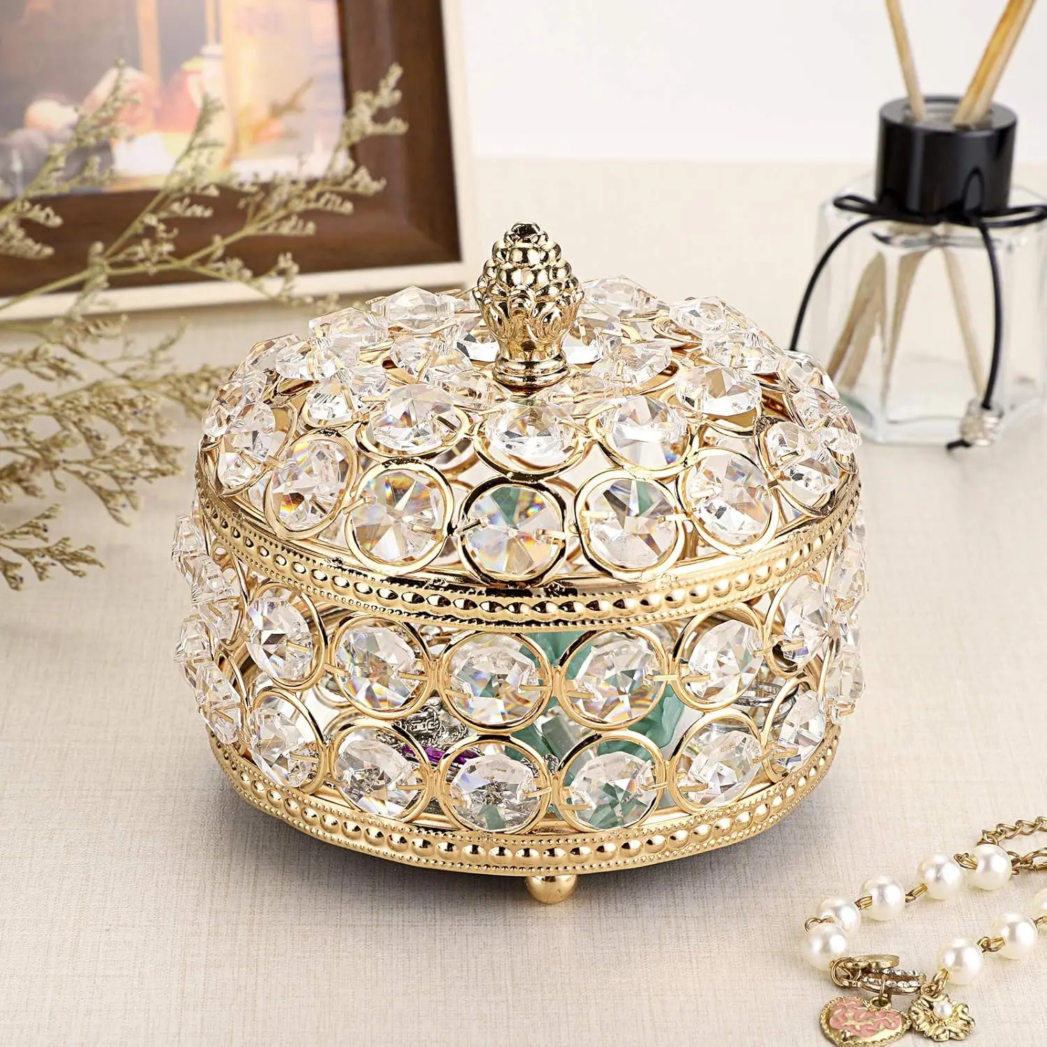 Crystal Treasure Chest Box Glass Mirrored Decorative Keepsake Case Jewelry Display Case Trinket Organizer Rings Earrings jewelry display rack jewelry storage rack