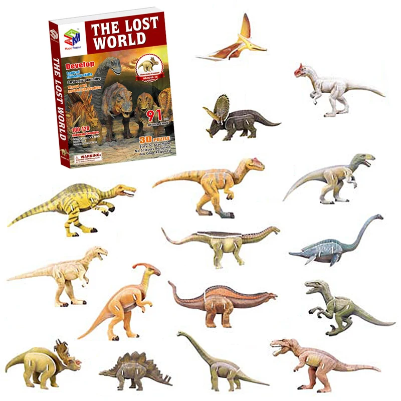 Jurassic Insect Dinosaur World Series T-rex Mosasaur Triceratops 3D Cardboard Puzzle Mini Desktop Decorations Toys Gift For Kids