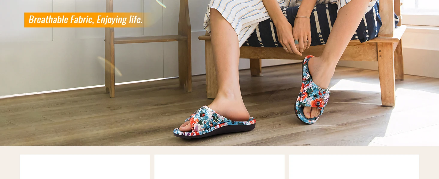 Shevalues Hausschuhe mit offener Zehenpartie für Damen, atmungsaktive Waffel-Baumwoll-Hausschuhe mit Fußgewölbestütze, Slip-On-Slipper mit weicher Sohle – Detail 3