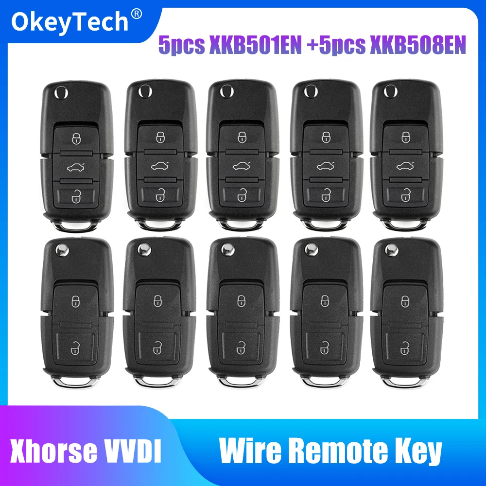 OkeyTech 5pcs Xhorse XKB501EN + 5pcs XKB508EN Universal VVDI Wire Remote Keys B5 Style 3 Buttons Board for VVDI/VVDI 2 Mini Key