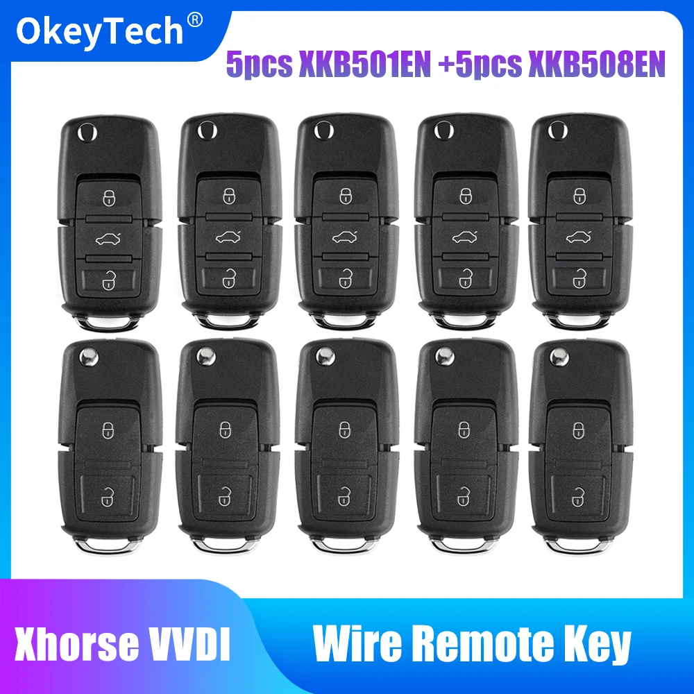 

OkeyTech 5 шт. Xhorse XKB501EN + 5 шт. XKB508EN универсальные VVDI Проводные дистанционные ключи B5 стиль 3 плата кнопок для VVDI/VVDI 2 Mini Key
