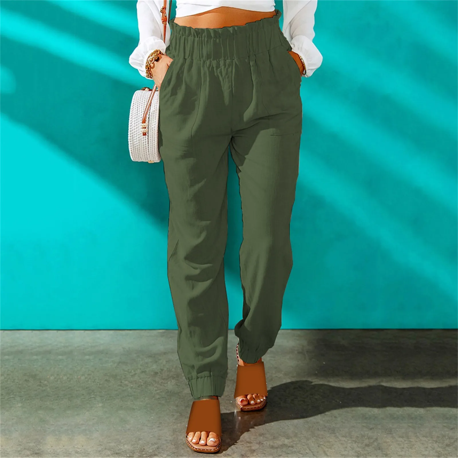 

Women Chic Office Wear Straight Pants Vintage High Waist Elastic Ladies Trousers Baggy Korean 2023 Spring Summer Casual Pants