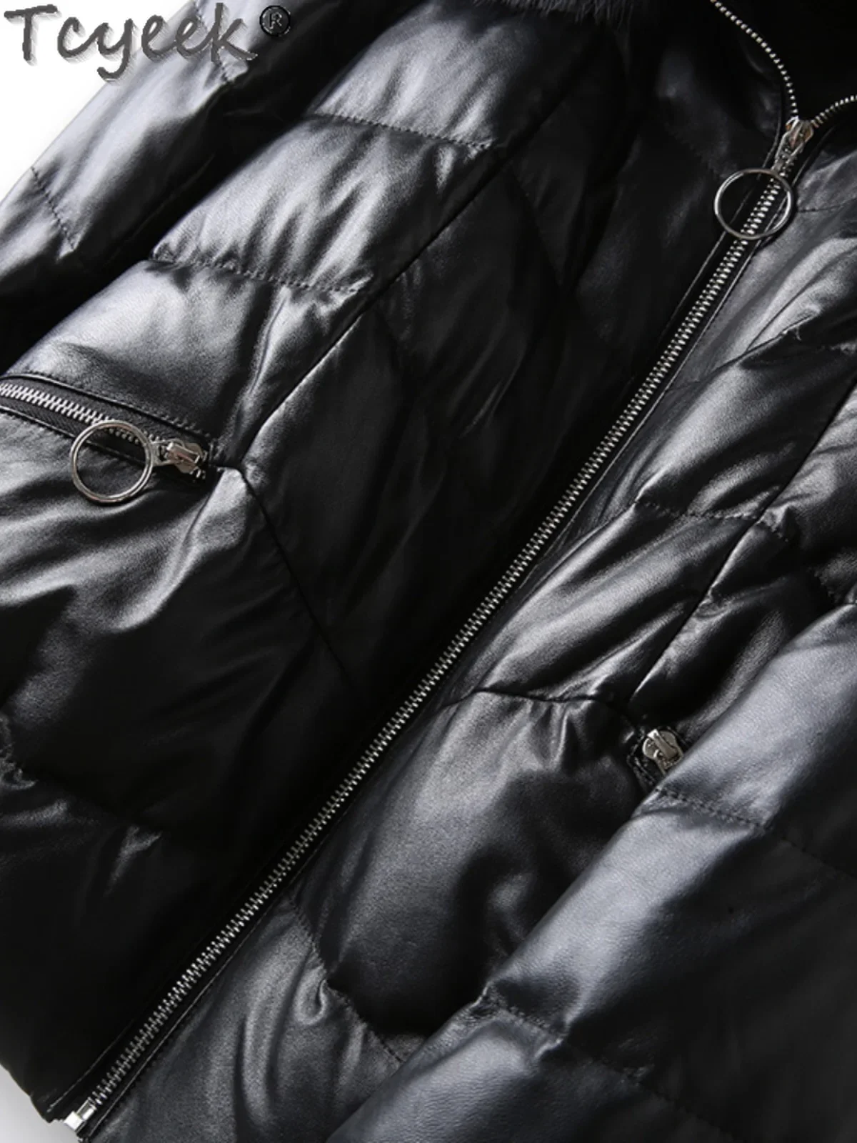 Tcyeek Genuine Leather Down Jacket Female Clothing Warm Fox Fur Collar 2023 Winter Jackets for Women Hooded Sheepskin Down Coat