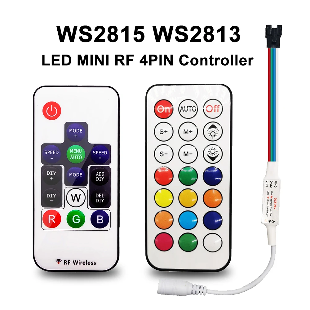 DC5-24V 4Pin 14Key 21Key DC Led Controller Mini RF Wireless Remote Effect For WS2813 WS2815 Individually Addressable Strip Light 80mm computer cpu fan cooler led computer pc case cooling fan ultra silent heatsink 80x80x25mm rgb light fan 12v 4pin