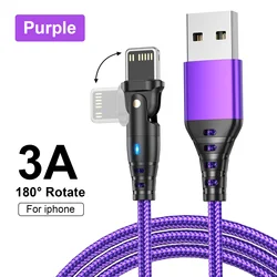 360 - Degree Rotatable USB Fast Charging Cable for Apple iPhone - Premium Data Cord and Charger Accessory (Purple)