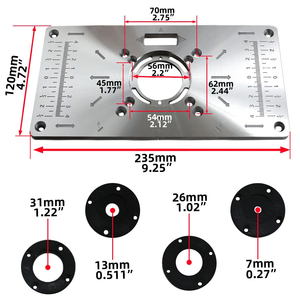 Router Table Insert Plate Aluminium Router Table Insert Plate For Woodworking Benches Router Plate Wood Tools Milling Trimming Machine Rings