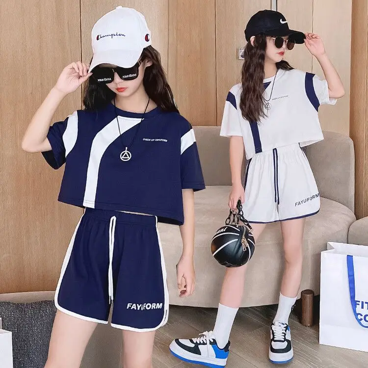 

Футболка и шорты для девочек-подростков, тонкие свободные повседневные комплекты спортивной одежды в Корейском стиле, модная одежда для молодежи, Новинка лета 2023