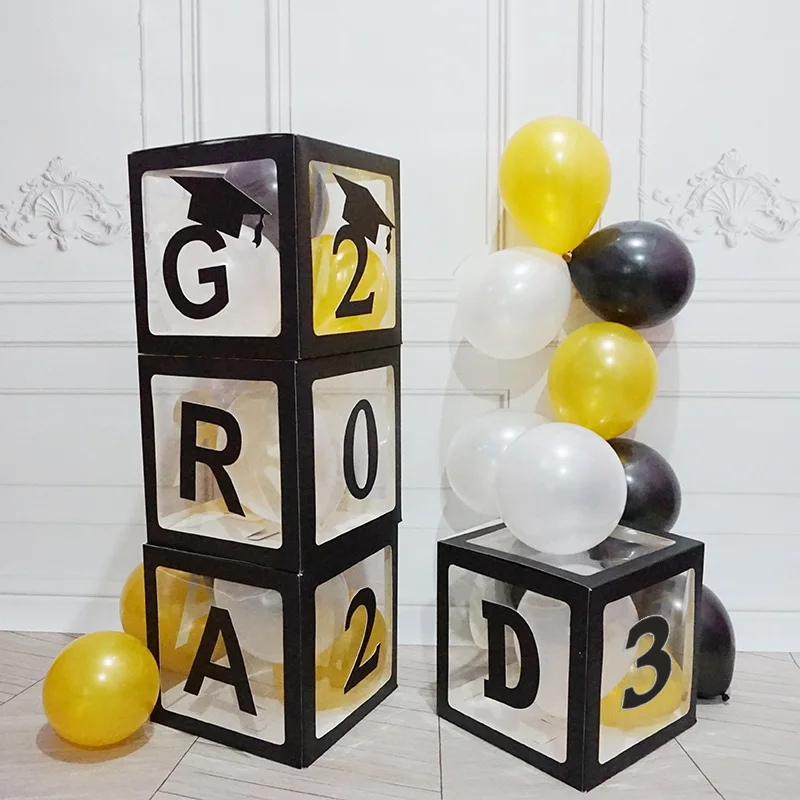 

4Pcs Balloon Clear Boxes GRAD Proud of You Class Of Graduations Balloons Boxes 2023 for Graduation Party Decorations Boxes