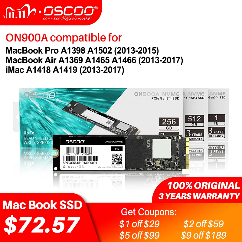 Macbook Ssd Per Macbook Air (Metà 2013-2017) Macbook Pro(Retina, Fine 2013-Metà 2015) Mac Pro(2013) Mini (2014) Imac(2013-2017)