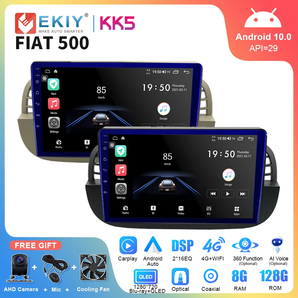 

EKIY KK5 QLED Car Radio Android Stereo For Fiat 500 2007 - 2015 DSP Multimedia Video Player Navigation GPS Carplay Android Auto