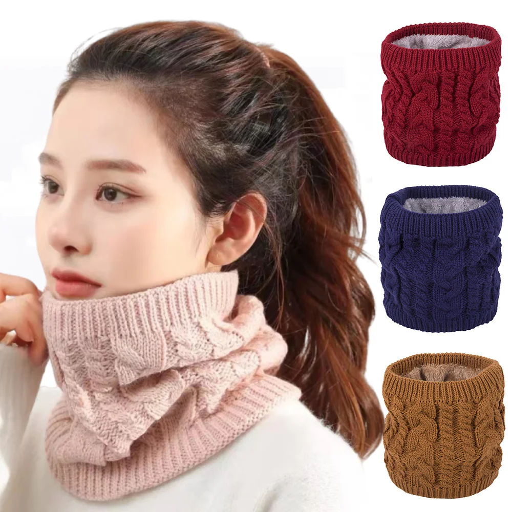 

Winter Warm Neck Scarf Ring Unisex Knitted Wool Fur Snood Scarves Outdoor Ski Climbing Fleece Collar Scarf Neck Warmer Muffler