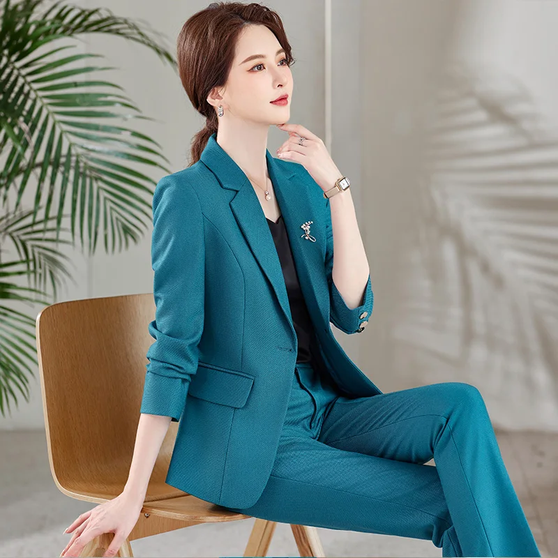 

Женский блейзер и брюки, зеленый, фиолетовый, синий, черный однотонный официальный жакет и брюки, Женская Деловая одежда для работы, комплект из 2 предметов