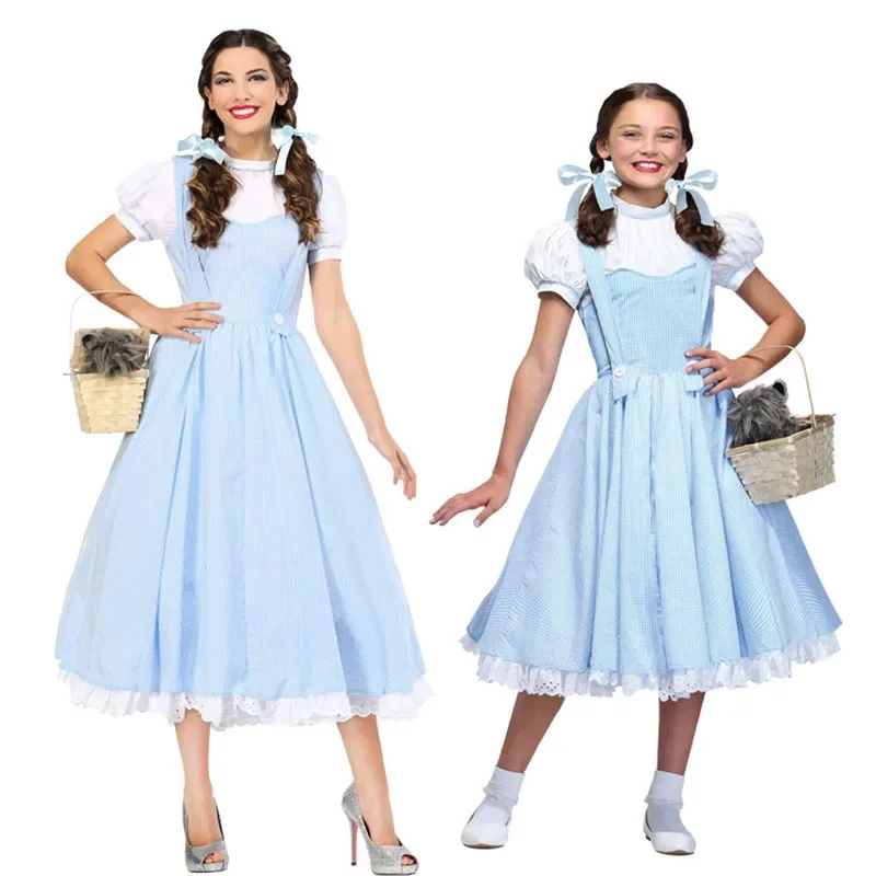 

Womens Wizard Of Oz Dorothy Costume,Fairytale Character Blue Gingham Dress Outfit,Halloween Costumes For Girls Kids S M L Xl