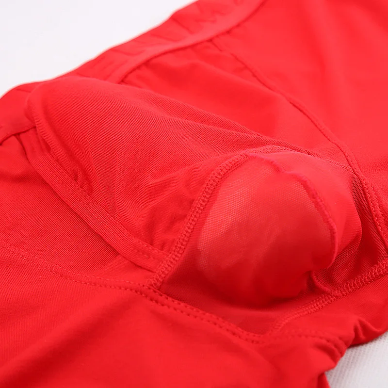 Man Sexy Breathable Lingerie Red Penis Pouch Boxers Low Waist Fashion Underwear Soft Gay Erotic Panties Chinese Style Boy Shorts