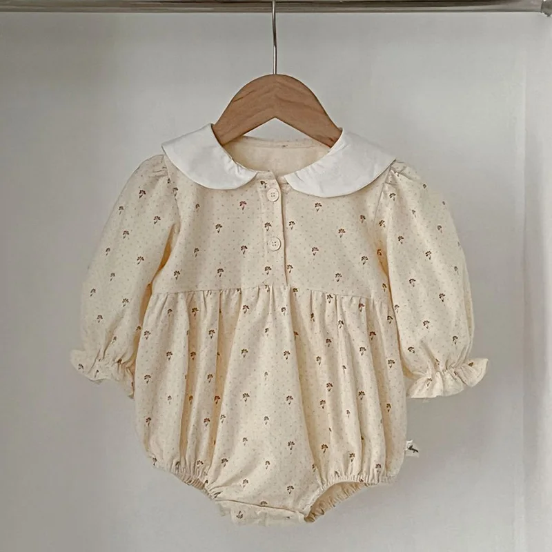 

2024 New Spring Infant Baby Girl Bodysuits Long Sleeved Cotton Flower Printing Newborn Baby Girl Jumpsuit 0-24M Children Clothes