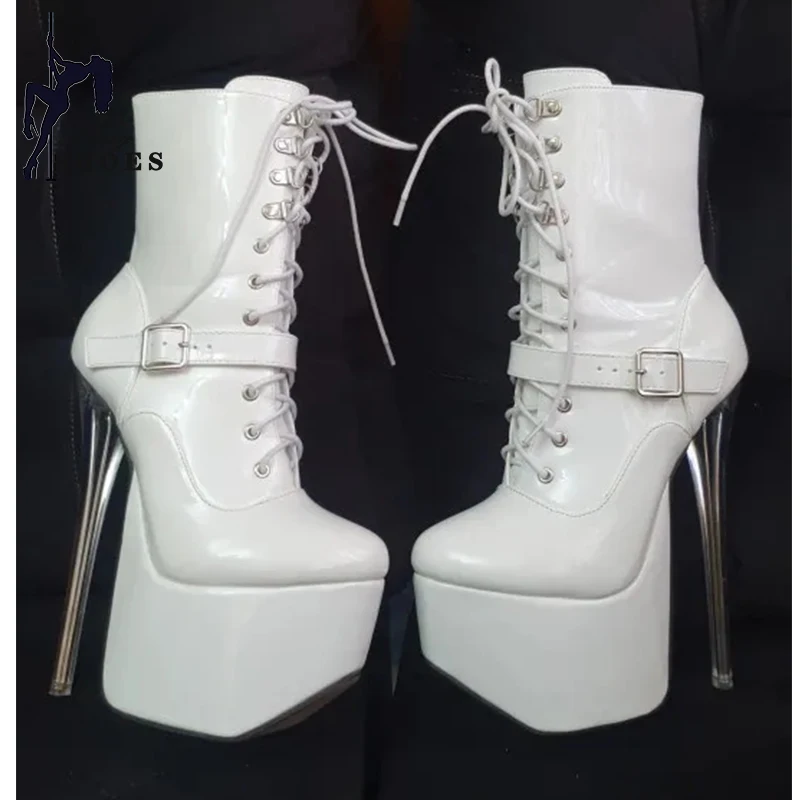 Women's Boots 19CM Trend Patent Leather Inside Zipper ANKLE Boots High Heel Sexy Stiletto Women Shoes Clear Heels Lady Shoes