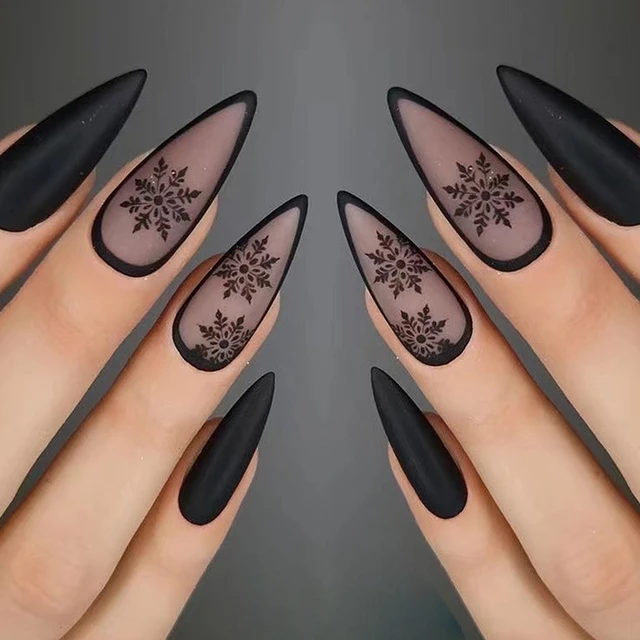 Black Snake Flame Coffin Fake Nails Press On Nail Art Decor Nail Art Fake  Nails Stiletto Tips Full Cover Artificial Designs - AliExpress