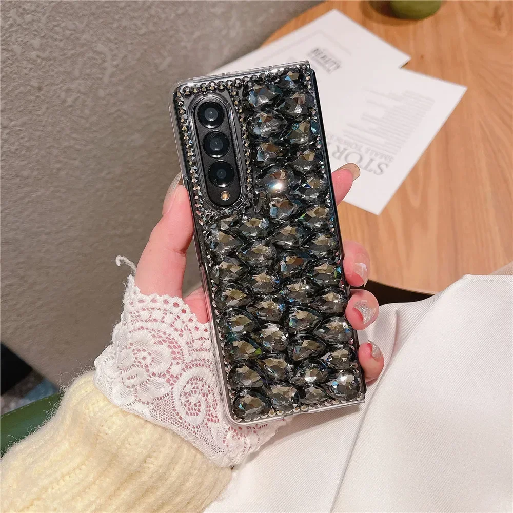 

Luxury Bling Rhinestone Phone Case Capa For Samsung Galaxy Z Fold 3 2 Fold5 Fold 4 DIY Full Diamond Glitter Hard PC Back Cover