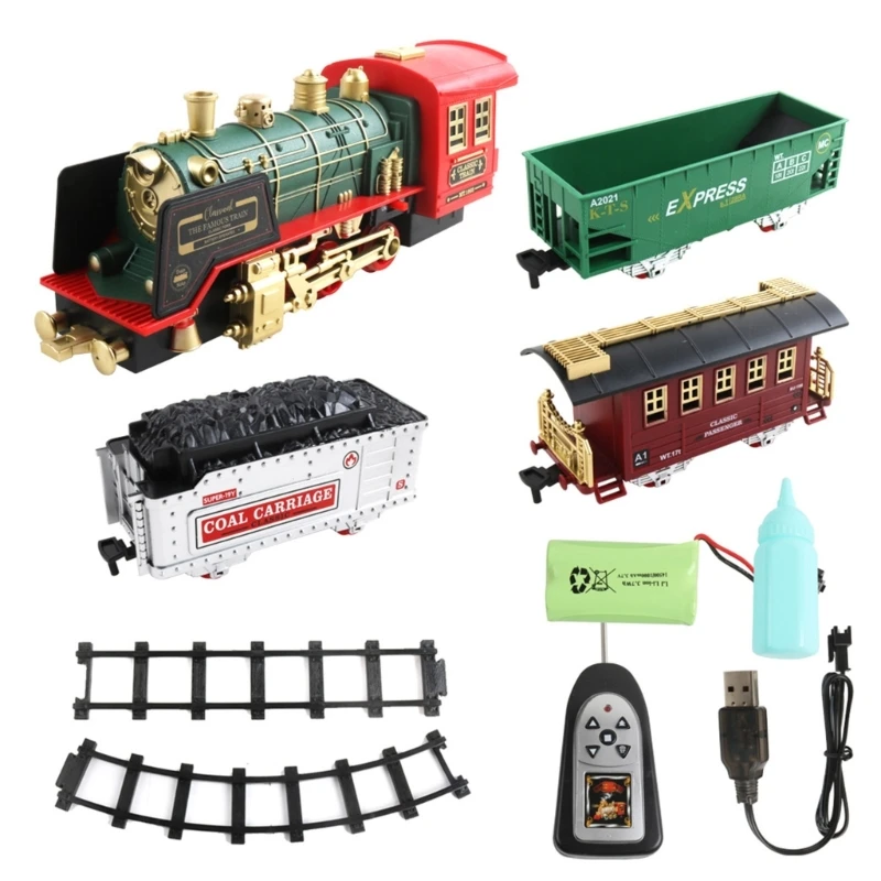 

Remote Control Train Car Set with Lights Gift for Kids Simulation Transportation Dropship